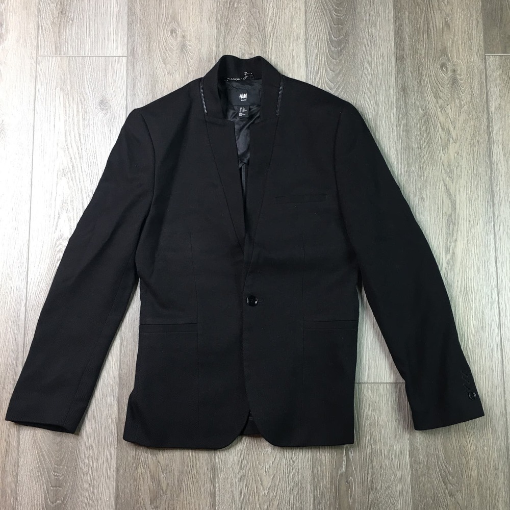 H&M Slim Fit Single Button Long Sleeves Blazer Jacket Lined Black Size 36R